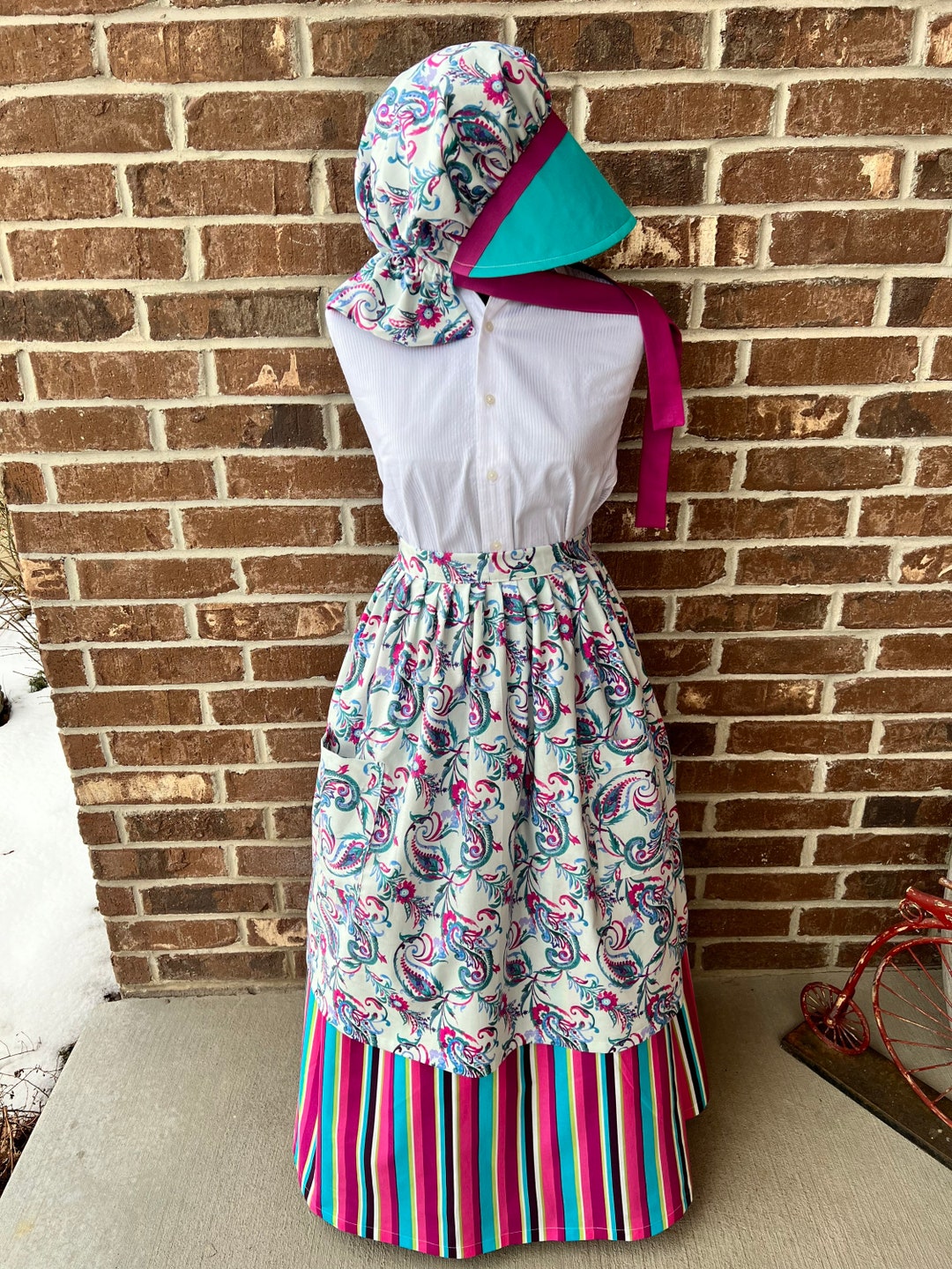 3-piece Pioneer Set With Gathered Apron Bonnet Skirt, Pioneer Costume ...