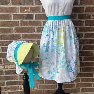 2-piece half apron with bonnet set, Pioneer Costume, Trek Clothes, Pioneer apron bonnet set, Pioneer clothes, prairie clothes, Cosplay, Trek