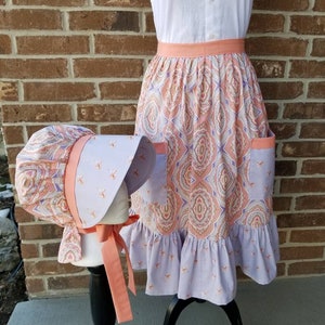 Pioneer 2-piece half apron with bonnet set, Pioneer Costume, Trek Clothes, Pioneer clothes, Gathered Apron set, Prairie clothes,  Cosplay