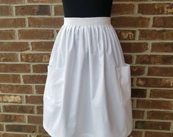 White Pioneer Gathered Half apron, Pioneer Costume, Trek Clothes, Pioneer Apron, Pioneer clothes, Gathered White Half apron, Pilgrim Apron