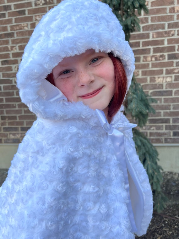 White Cloak Fur satin Reversible Baptism Fur Cloak With Hood