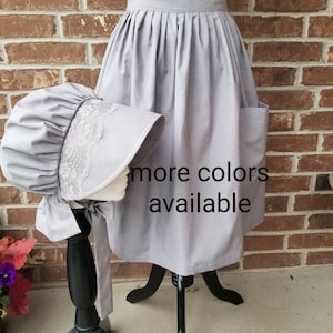 Pioneer 2-piece gathered half apron with bonnet, Pioneer Costume, Pioneer apron bonnet set, Pioneer Clothes, Cosplay, Prairie set, Trek set