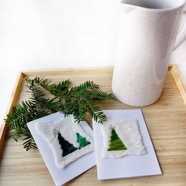 Wet Felted Christmas Tree card - Made with 100% Merino wool and machine stitched.  Great for Christmas any occasion