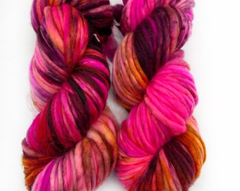 flower Child - Super Chunky 100% Merino Yarn - 126 Yards for knitting shawls, toques and scarves in Pink, purple and orange