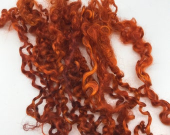 Auburn Goddess- Hand Dyed 10 - 14 inch Teeswater Locks Bright Auburn for Tail Spinning, Dolls hair or Felting