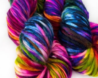 Burlesque - Super Chunky 100% Merino Yarn - 111-120 Yards for knitting shawls, toques and scarves in Purple, Pink, Green, Blue and Orange