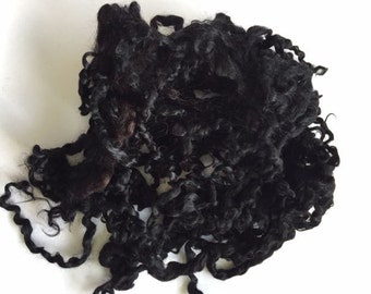 Black Magic - Hand Dyed Teeswater Locks in  Black - 4-6 inches for tailspinning, dolls hair and felting