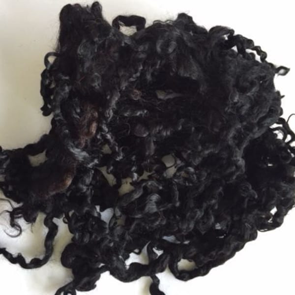 Black Magic - Hand Dyed Teeswater Locks in  Black - 4-6 inches for tailspinning, dolls hair and felting