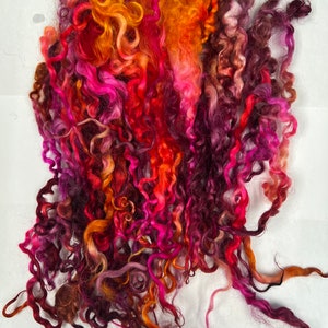 Flower Child - Hand Dyed 10 - 12 inch Teeswater Locks in pink, maroon and orange for Tail Spinning, Dolls hair or Felting