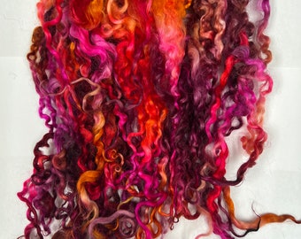 Flower Child - Hand Dyed 10 - 12 inch Teeswater Locks in pink, maroon and orange for Tail Spinning, Dolls hair or Felting