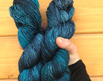 Dark Days - Hand Dyed Fingering - Superwash Single 100% Merino hand dyed yarn in Teal and Blues