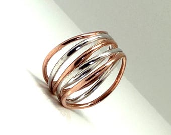 Two Tone Multi-Band Silver Ring // 925 Sterling Silver // Silver and Rose Gold Ring