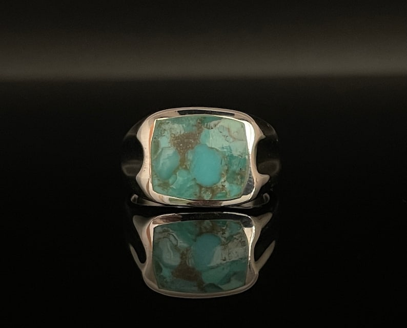 Men's Natural Turquoise 925 Sterling Silver Signet Ring - Etsy
