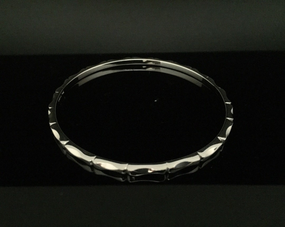 Etched Hammered Silver Bangle Bracelet - 925 Sterling Silver