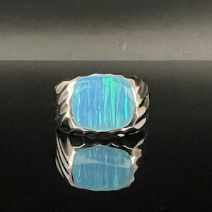 Men&#39;s Opal Ring // 925 Sterling Silver // Light Blue Opal Silver Ring // Size 8, 9, 10