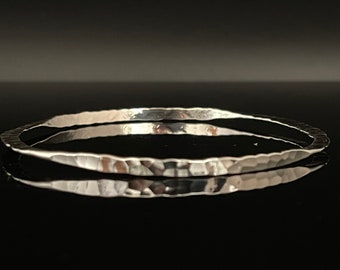 Hammered Round Silver Bangle - 925 Sterling Silver -- Silver Bangles