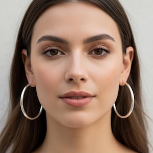Sterling Silver Hoop Earrings 55mm, Large Hinged Hoop Earrings, Handmade 925 Silver Hoops