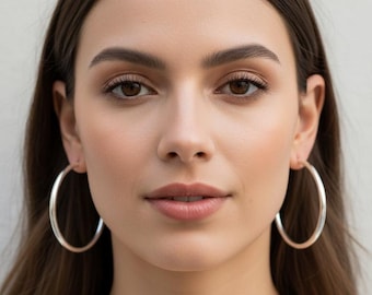 Boucles D'oreilles Créoles Argent Sterling 925 - 3 Mm Texturé, 20 Mm - Fermoir à Pression - Neuf Sans Emballage