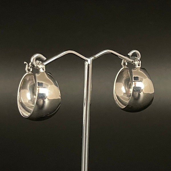 Domed Silver Hoop Earrings - Convex Hoop Earrings - 925 Sterling Silver - 20mm -- Silver Hoops