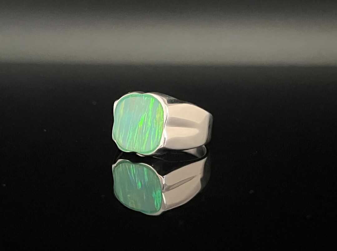 Men's Green Opal Ring // 925 Sterling Silver // Size 8, 9, 10