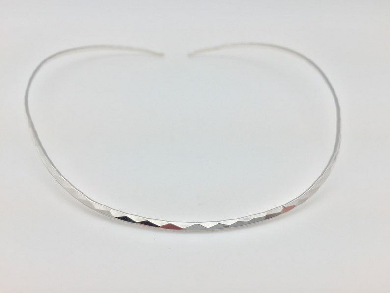 4mm Open Ended Hammered Silver Choker 925 Sterling Silver 16 Inches Contoured Fit Silver Chokers
