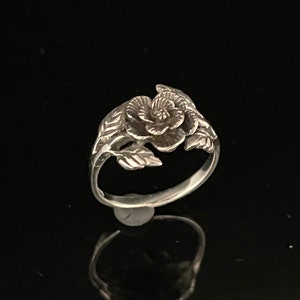 Silver Rose Ring Size 6, 7, 8, 9 // 925 Sterling Silver // Oxidized Rose Ring