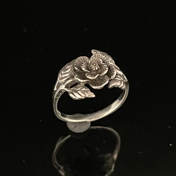 Silver Rose Ring Size 6, 7, 8, 9 // 925 Sterling Silver // Oxidized Rose Ring