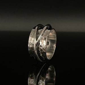 Hammered X Silver Band Ring // 925 Sterling Silver // Oxidized Wide Band Ring // Size 8, 9, 10