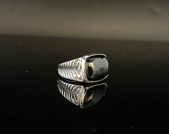 Black Onyx Signet Ring // 925 Sterling Silver // Size 11