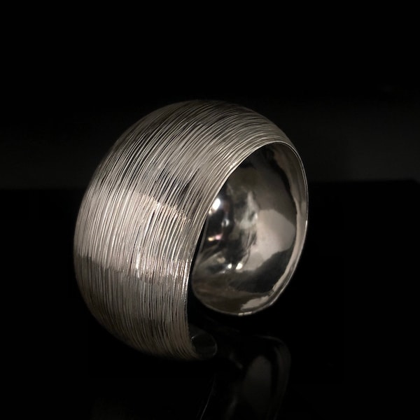 Textured Sterling Silver Cuff Bracelet - Convex Design