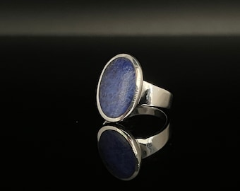 Simple Oval Blue Lapis Signet Ring // 925 Sterling Silver // Sizes 5 to 10 Available