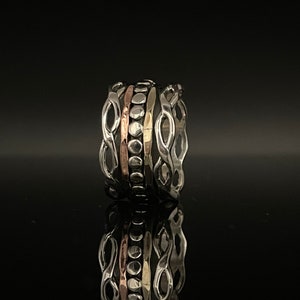 Tri-Tone Spinner Ring // 925 Sterling Silver with Bronze and Copper Accents