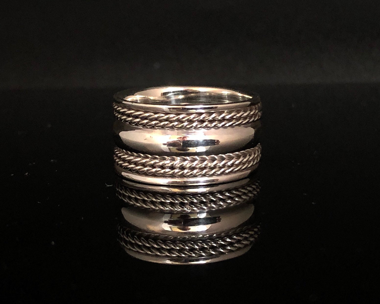 Oxidized Sterling Silver Double Rope Braid Ring - Wide Band - Etsy