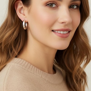 4mm by 25mm Post Hoop Earrings // 925 Sterling Silver