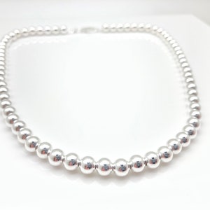 6mm Italian Silver Bead Necklace // 925 Sterling Silver // 16 to 20 Inches Length // Lobster Clasp // Ball Necklace