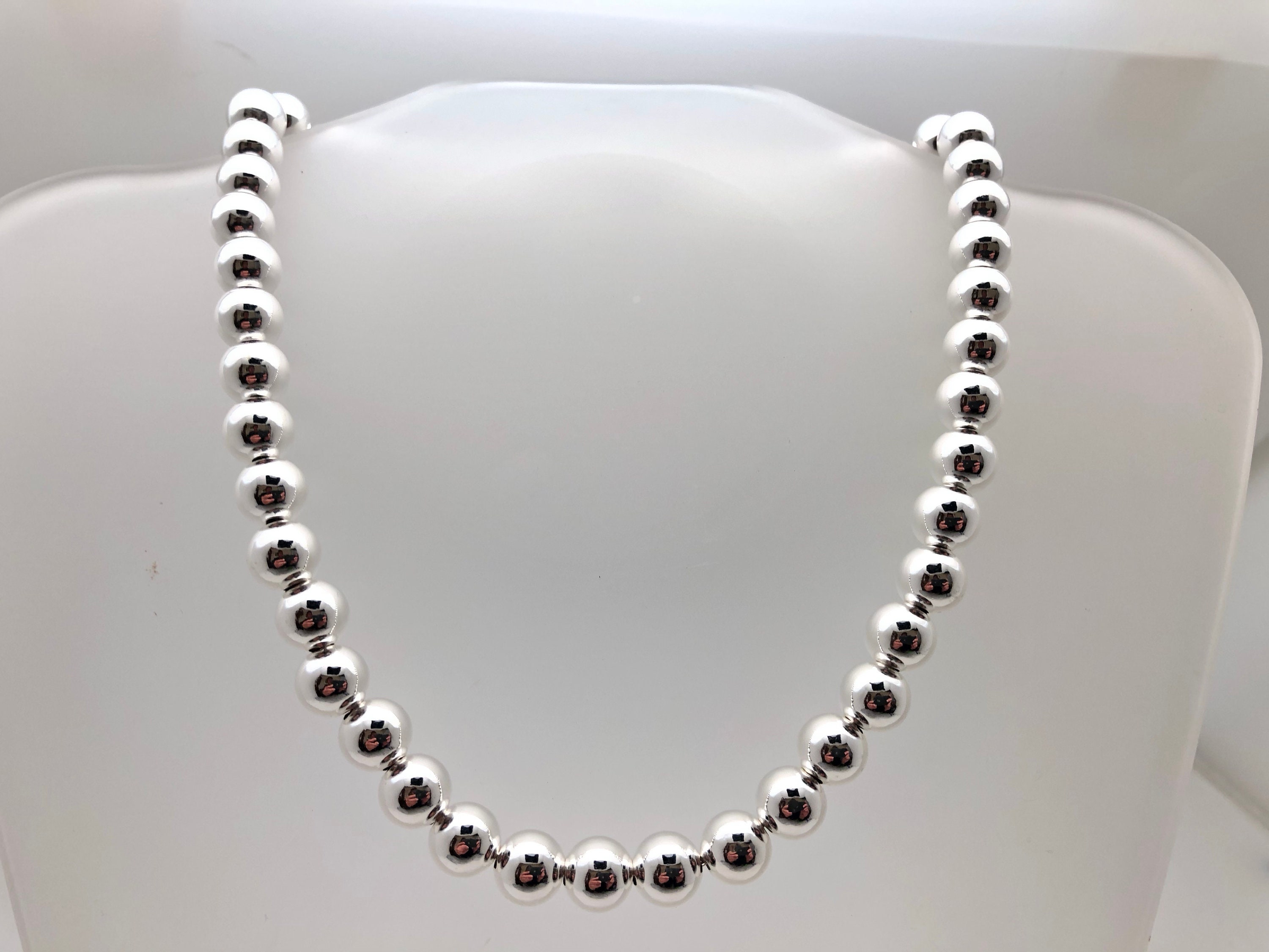 10mm Italian Silver Bead Necklace // 925 Sterling Silver // Etsy