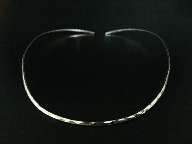 4mm Open Ended Hammered Silver Choker 925 Sterling Silver 16 Inches Contoured Fit Silver Chokers