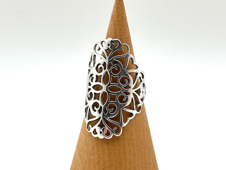 Filigree Silver Ring // 925 Sterling Silver // Silver Scroll Ring image 2