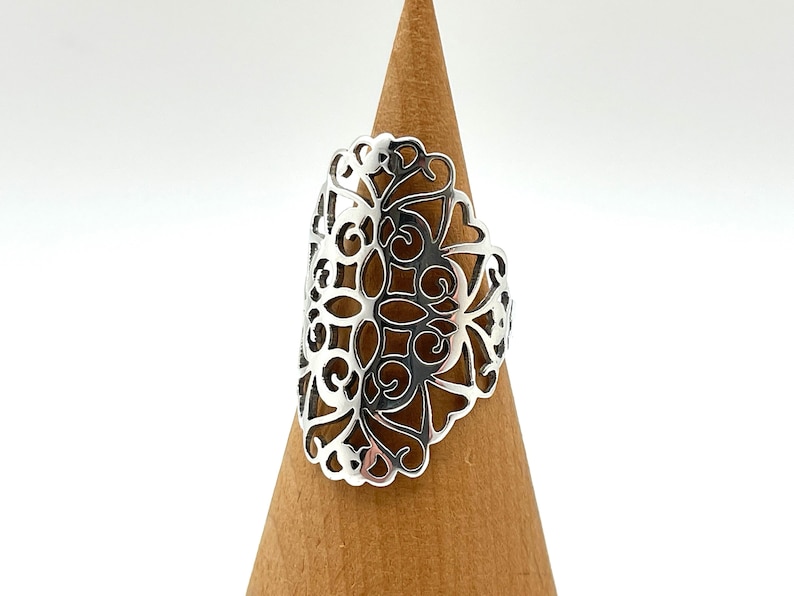 Filigree Silver Ring // 925 Sterling Silver // Silver Scroll Ring imagem 2