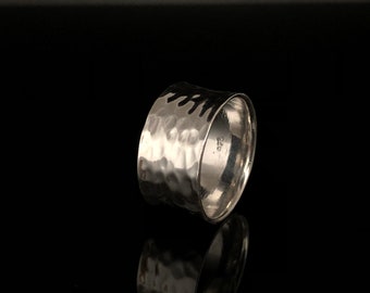 Sterling Silver Hammered Band // 925 Sterling Silver // Hammered 12mm Silver Band Ring