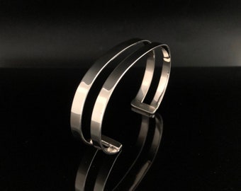 Double Band Sterling Silver Cuff Bracelet - 7 inch