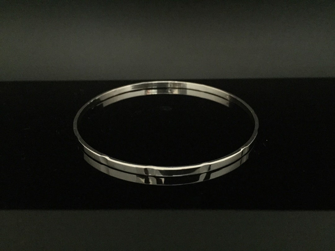 Etched Silver Bangle Bracelet - 925 Sterling Silver -- Silver