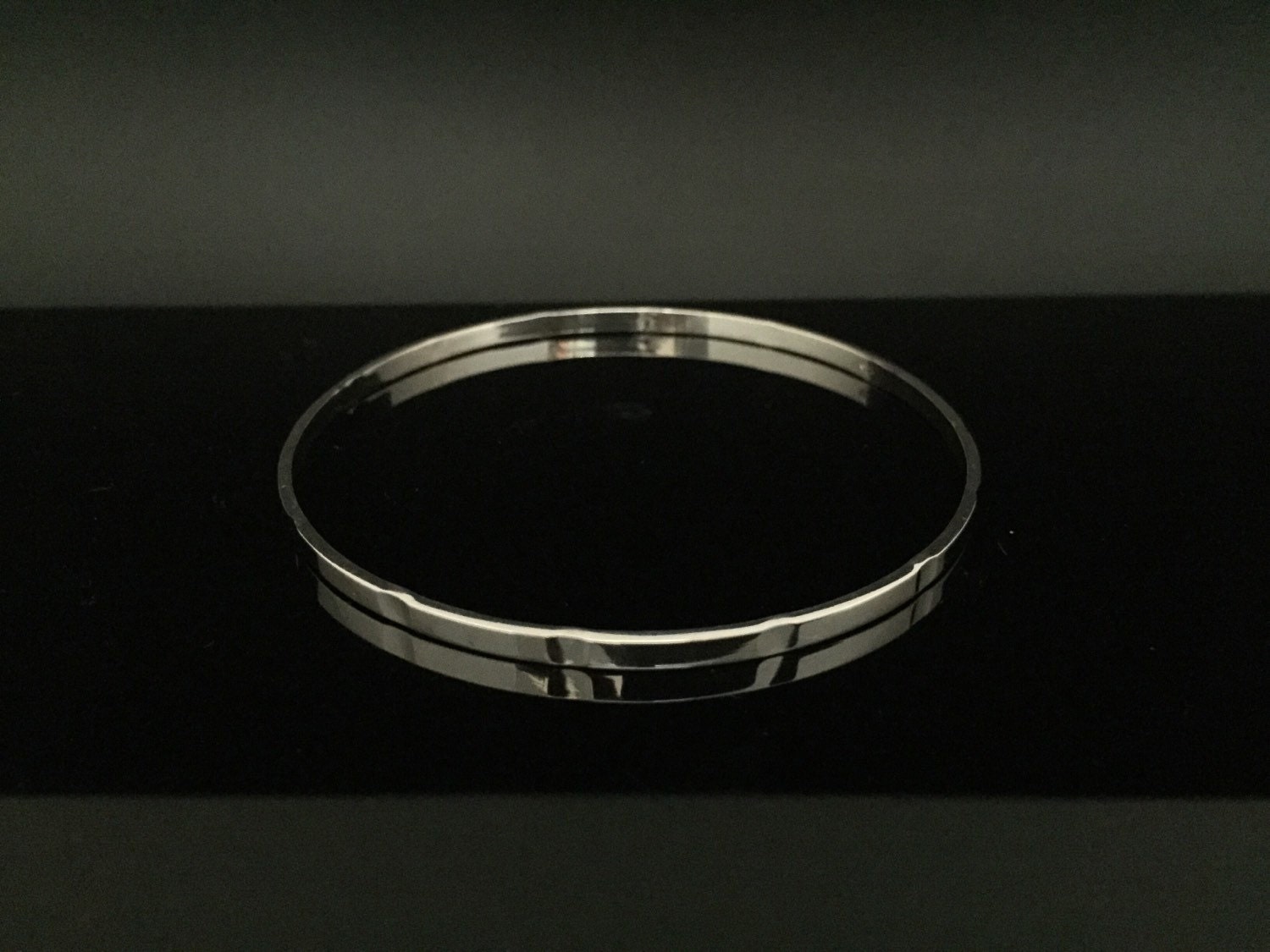 Etched Silver Bangle Bracelet - 925 Sterling Silver -- Silver