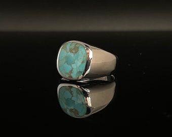 Men’s Turquoise Silver Ring // 925 Sterling Silver // Turquoise Signet Ring // Sizes 7 to 12