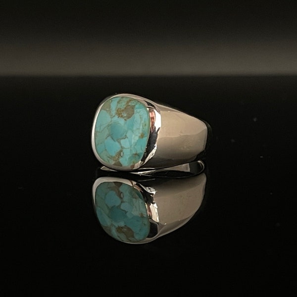 Bague pour homme en argent turquoise // Argent sterling 925 // Chevalière turquoise // Tailles 7 à 12