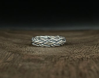 Oxidized Sterling Silver Braided Ring - Rustic Mens Band