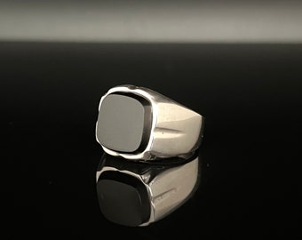 Anillo de sello de ónix pesado para hombre // Plata de ley 925 // Tallas disponibles: 9, 10, 11 y 12