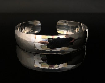 Hammered Silver Cuff Bracelet - 925 Sterling Silver -- Dome Shape -- Silver Cuffs