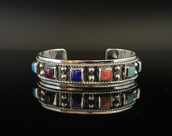 Manchetarmband met meerdere stenen - 925 sterlingzilver - geoxideerd