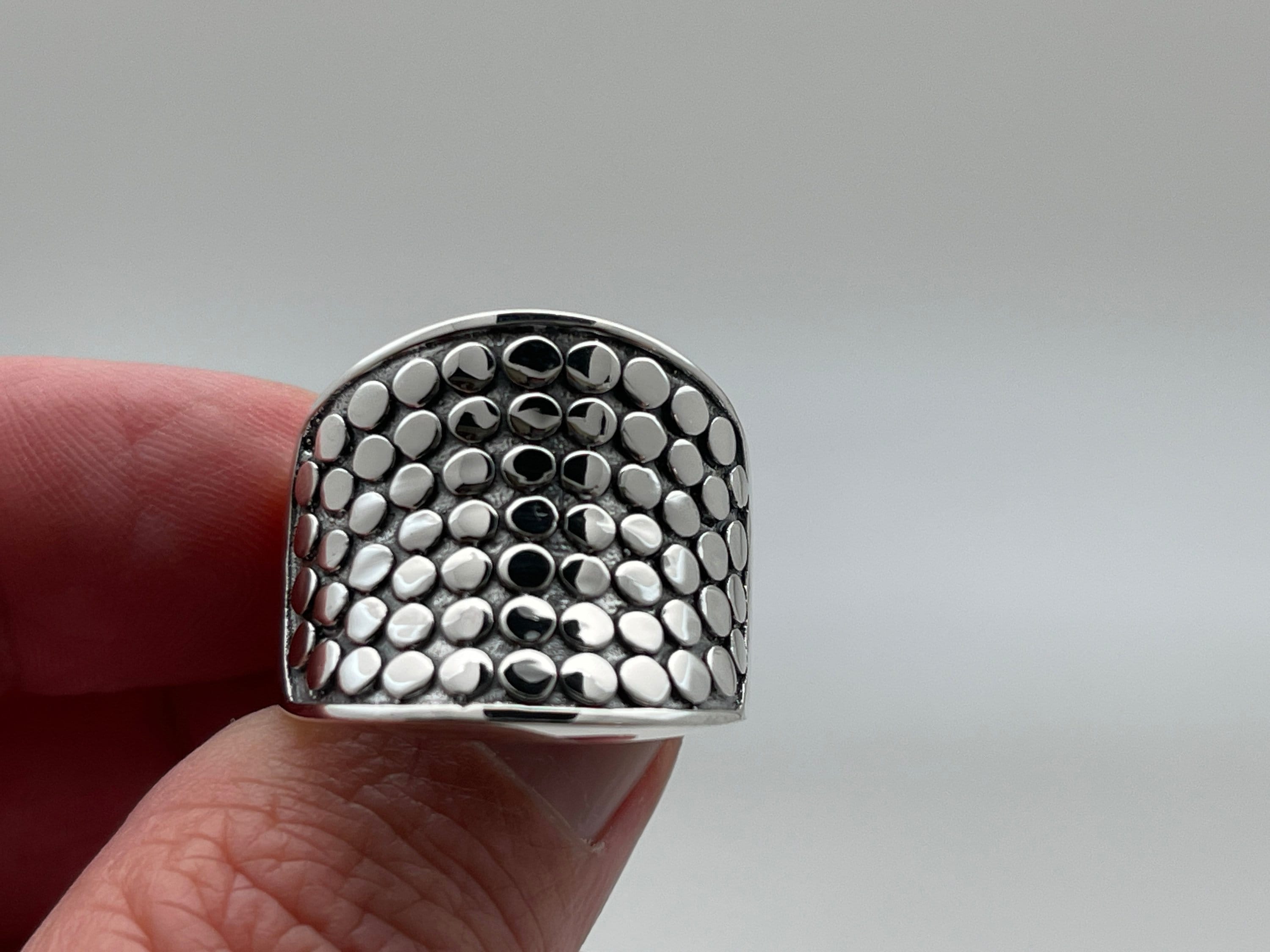 Beaded Concave Sterling Silver Ring: Oxidized Bali Design - Etsy